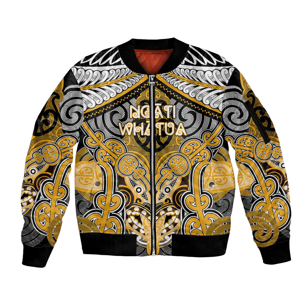 Aotearoa Iwi Ngati Whatua Personalised Sleeve Zip Bomber Jacket Maori Kowhaiwhai Pattern LT19 Unisex Yellow - Polynesian Pride