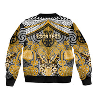 Aotearoa Iwi Ngati Whatua Personalised Sleeve Zip Bomber Jacket Maori Kowhaiwhai Pattern LT19 - Polynesian Pride