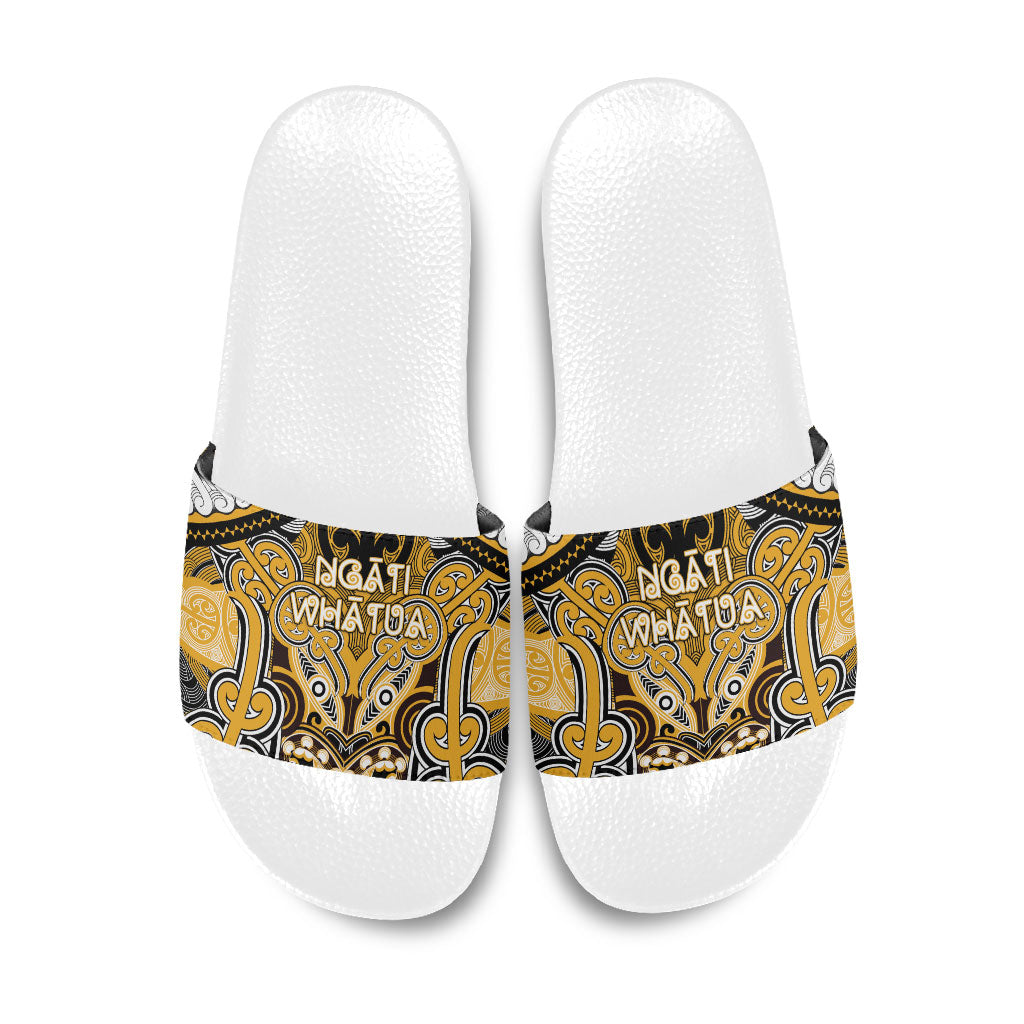 Aotearoa Iwi Ngati Whatua Slide Sandals Maori Kowhaiwhai Pattern LT19 Yellow - Polynesian Pride