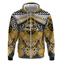 Aotearoa Iwi Ngati Whatua Personalised Zip Hoodie Maori Kowhaiwhai Pattern LT19 Zip Hoodie Yellow - Polynesian Pride