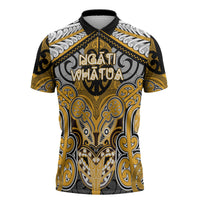 Aotearoa Iwi Ngati Whatua Personalised Zipper Polo Shirt Maori Kowhaiwhai Pattern LT19 Yellow - Polynesian Pride