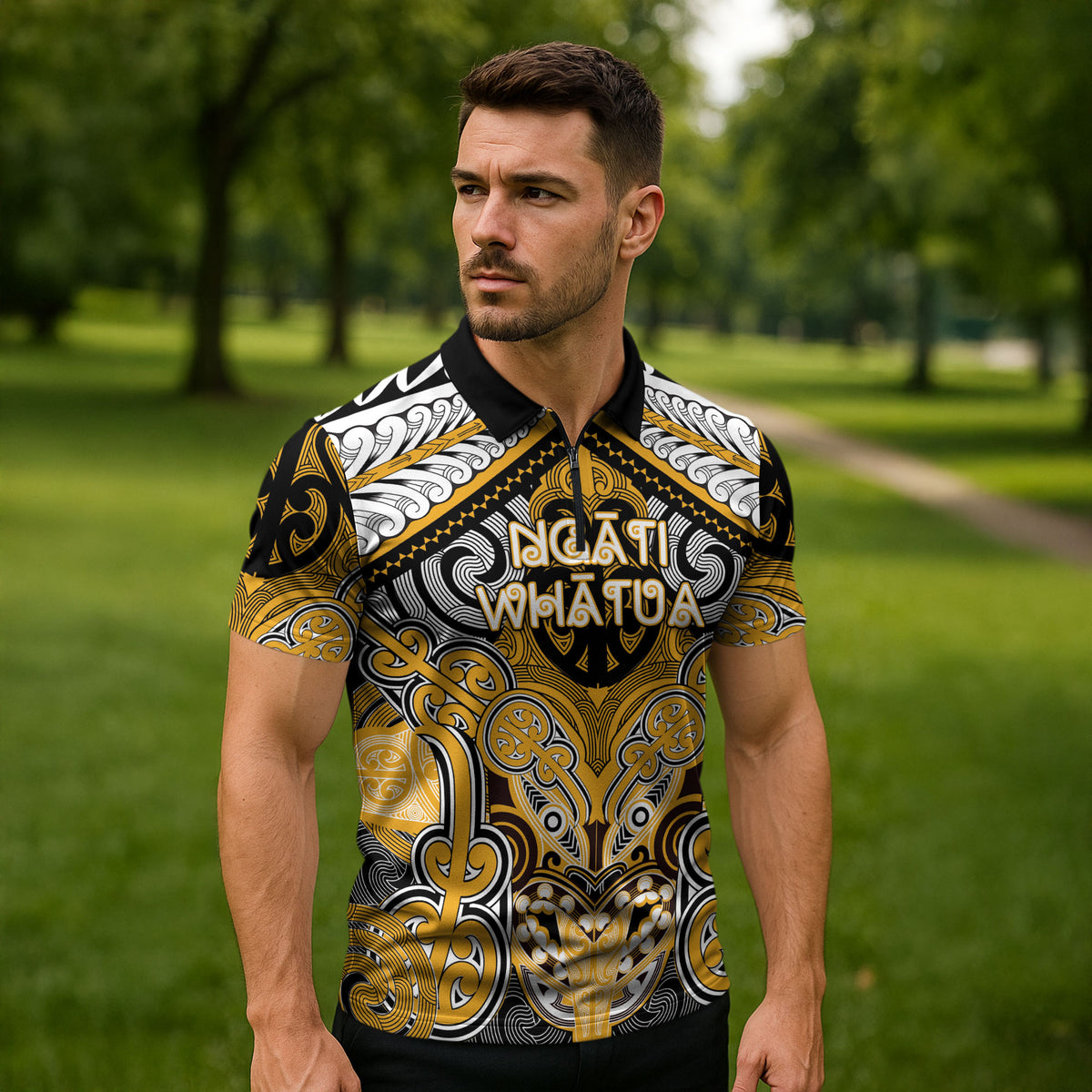 Aotearoa Iwi Ngati Whatua Personalised Zipper Polo Shirt Maori Kowhaiwhai Pattern LT19 - Polynesian Pride