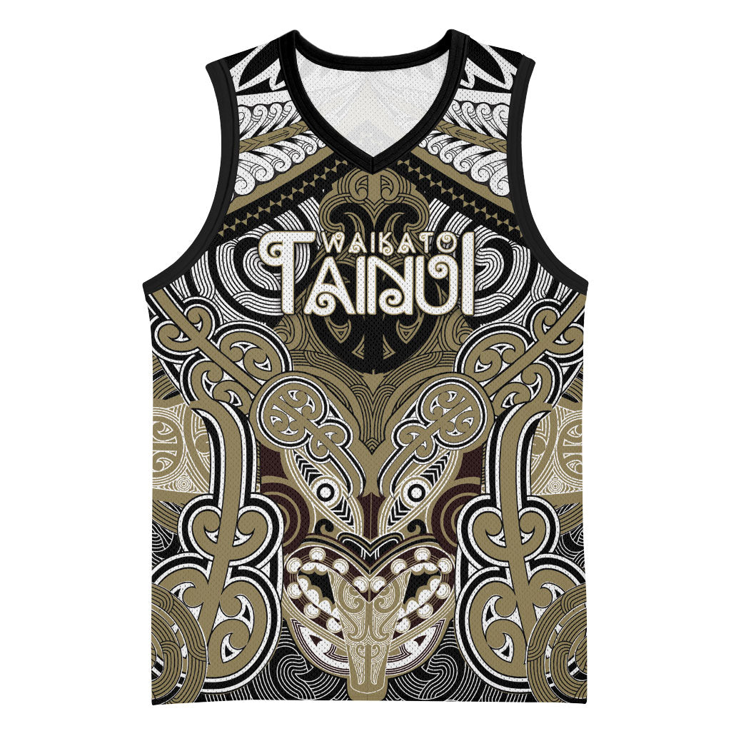 Aotearoa Iwi Waikato Tainui Personalised Basketball Jersey Maori Kowhaiwhai Pattern LT19 Unisex Dark Yellow - Polynesian Pride