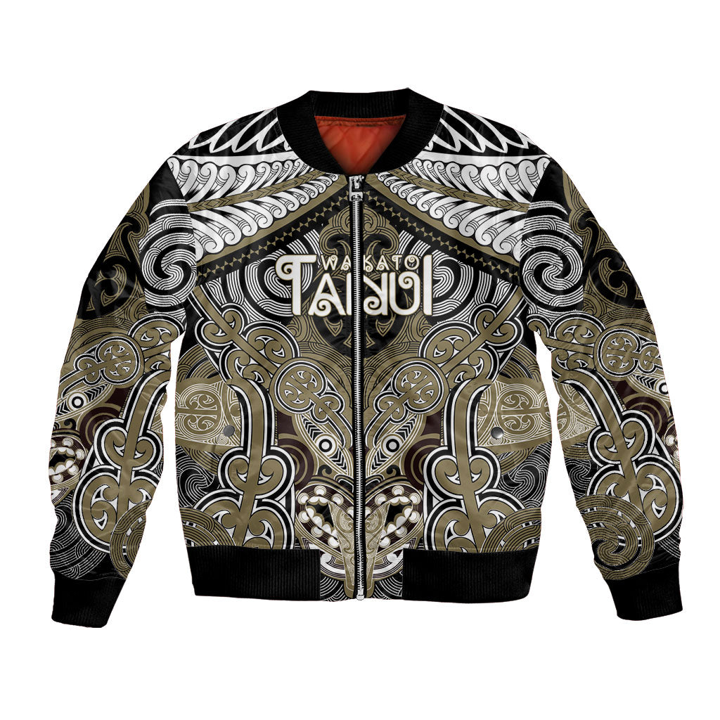 Aotearoa Iwi Waikato Tainui Personalised Bomber Jacket Maori Kowhaiwhai Pattern LT19 Unisex Dark Yellow - Polynesian Pride