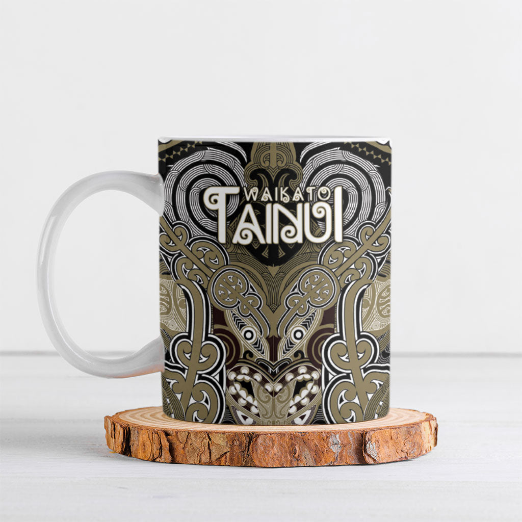 Aotearoa Iwi Waikato Tainui Personalised Ceramic Mug Maori Kowhaiwhai Pattern LT19 Dark Yellow - Polynesian Pride