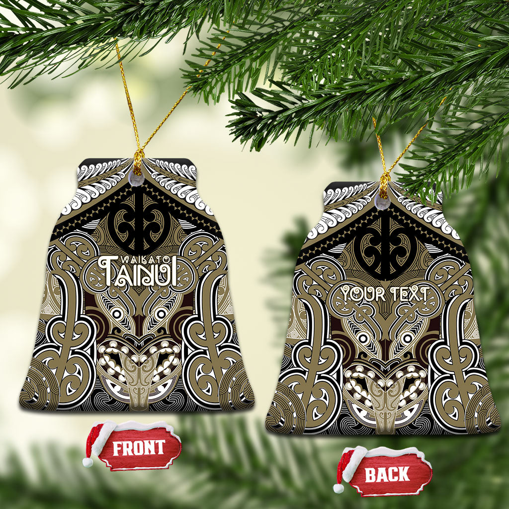 Aotearoa Iwi Waikato Tainui Personalised Ceramic Ornament Maori Kowhaiwhai Pattern LT19 Bell Flake Dark Yellow - Polynesian Pride