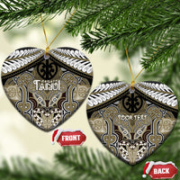 Aotearoa Iwi Waikato Tainui Personalised Ceramic Ornament Maori Kowhaiwhai Pattern LT19 Heart Dark Yellow - Polynesian Pride