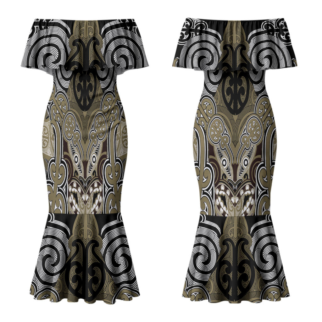 Aotearoa Iwi Waikato Tainui Personalised Couples Matching Mermaid Dress and Long Sleeve Button Shirt Maori Kowhaiwhai Pattern LT19 - Polynesian Pride