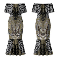 Aotearoa Iwi Waikato Tainui Personalised Couples Matching Mermaid Dress and Long Sleeve Button Shirt Maori Kowhaiwhai Pattern LT19 - Polynesian Pride