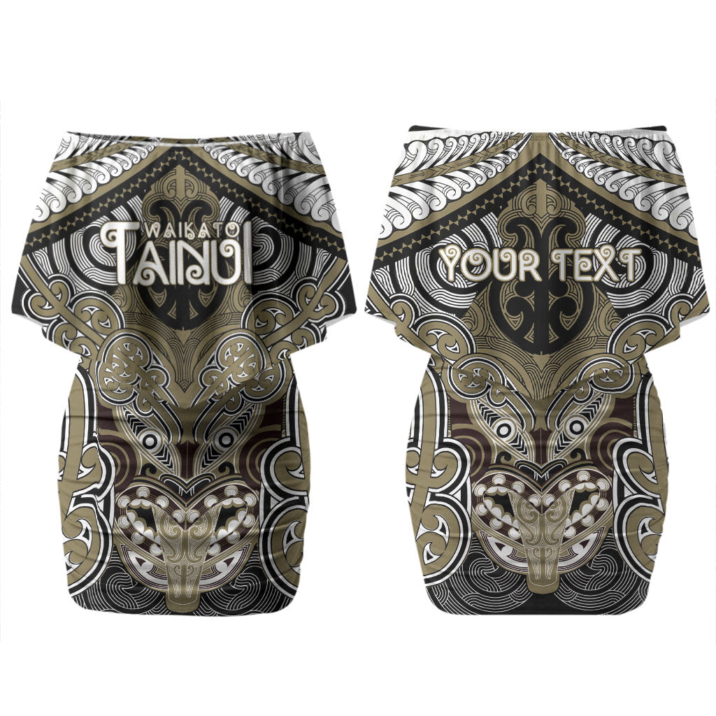 Aotearoa Iwi Waikato Tainui Personalised Couples Matching Off Shoulder Short Dress and Hawaiian Shirt Maori Kowhaiwhai Pattern LT19 - Polynesian Pride