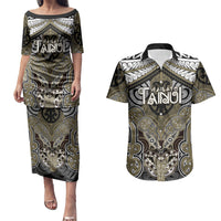 Aotearoa Iwi Waikato Tainui Personalised Couples Matching Puletasi and Hawaiian Shirt Maori Kowhaiwhai Pattern LT19 Dark Yellow - Polynesian Pride