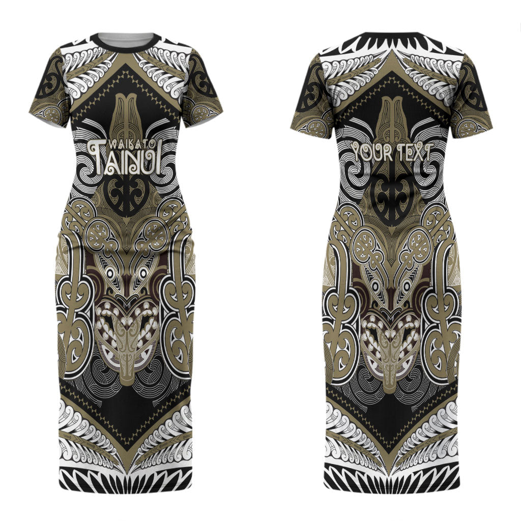 Aotearoa Iwi Waikato Tainui Personalised Couples Matching Short Sleeve Bodycon Dress and Long Sleeve Button Shirt Maori Kowhaiwhai Pattern LT19 - Polynesian Pride