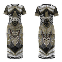 Aotearoa Iwi Waikato Tainui Personalised Couples Matching Short Sleeve Bodycon Dress and Long Sleeve Button Shirt Maori Kowhaiwhai Pattern LT19 - Polynesian Pride
