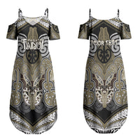 Aotearoa Iwi Waikato Tainui Personalised Couples Matching Summer Maxi Dress and Long Sleeve Button Shirt Maori Kowhaiwhai Pattern LT19 - Polynesian Pride