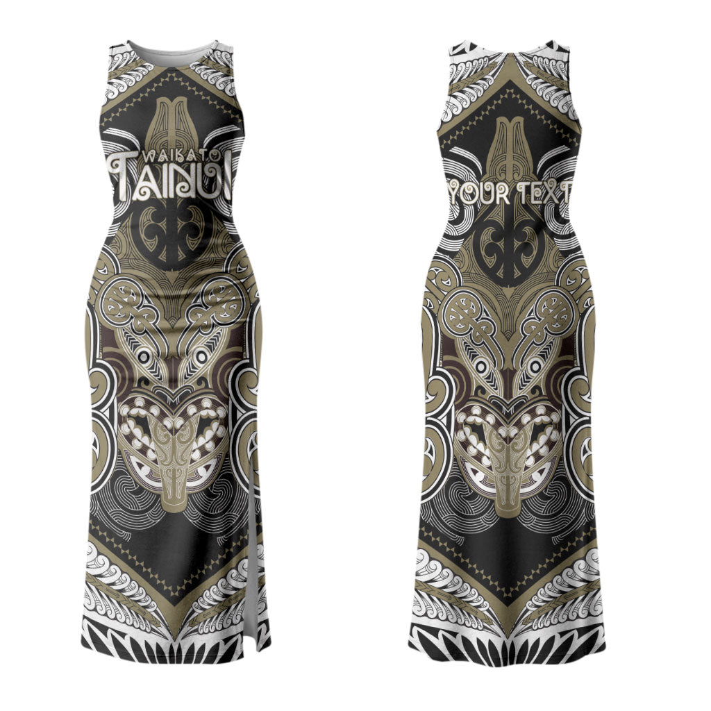 Aotearoa Iwi Waikato Tainui Personalised Couples Matching Tank Maxi Dress and Long Sleeve Button Shirt Maori Kowhaiwhai Pattern LT19 - Polynesian Pride