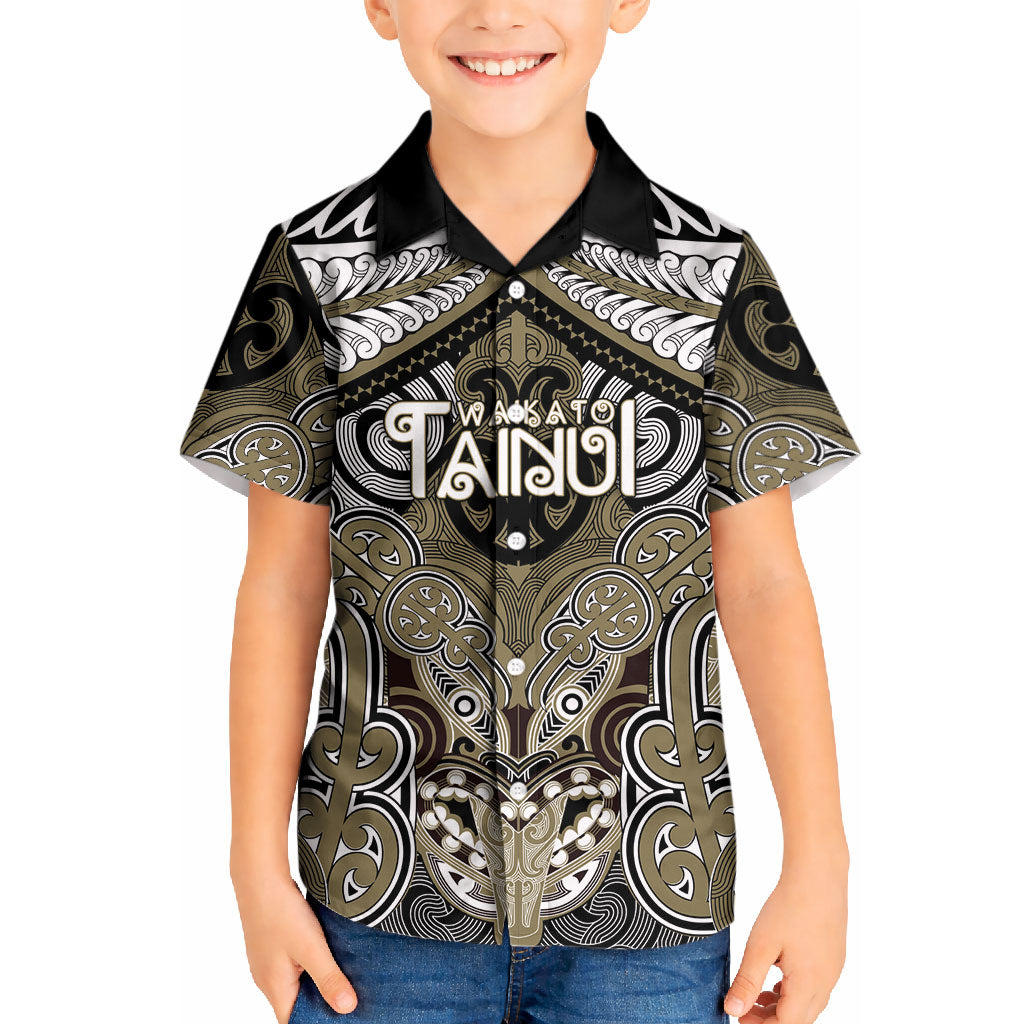 Aotearoa Iwi Waikato Tainui Personalised Kid Hawaiian Shirt Maori Kowhaiwhai Pattern LT19 Kid Dark Yellow - Polynesian Pride