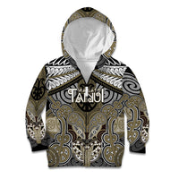Aotearoa Iwi Waikato Tainui Personalised Kid Hoodie Maori Kowhaiwhai Pattern LT19 Zip Hoodie Dark Yellow - Polynesian Pride