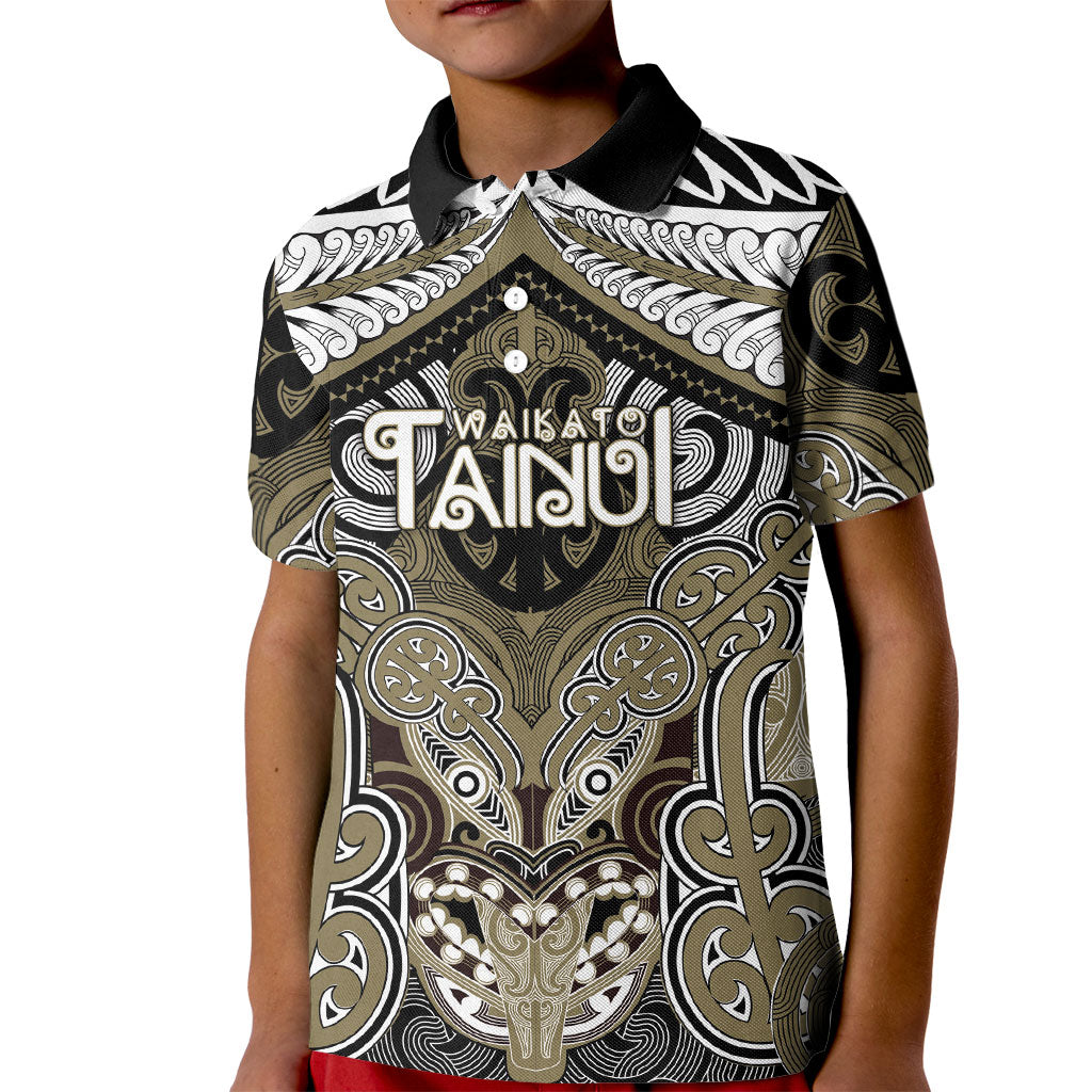 Aotearoa Iwi Waikato Tainui Personalised Kid Polo Shirt Maori Kowhaiwhai Pattern LT19 Kid Dark Yellow - Polynesian Pride