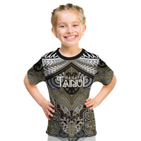 Aotearoa Iwi Waikato Tainui Personalised Kid T Shirt Maori Kowhaiwhai Pattern LT19 Dark Yellow - Polynesian Pride