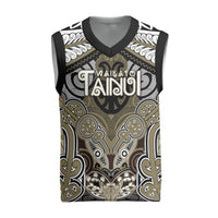 Aotearoa Iwi Waikato Tainui Personalised Christmas Knitted V-Neck Vest Maori Kowhaiwhai Pattern LT19 Dark Yellow - Polynesian Pride