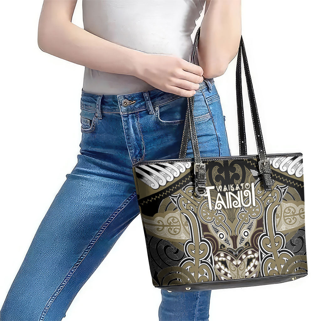 Aotearoa Iwi Waikato Tainui Leather Tote Bag Maori Kowhaiwhai Pattern LT19 - Polynesian Pride