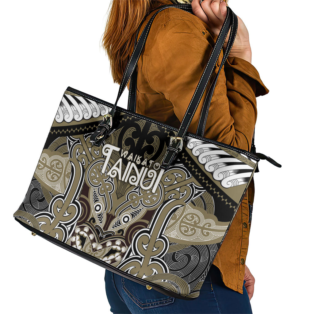 Aotearoa Iwi Waikato Tainui Leather Tote Bag Maori Kowhaiwhai Pattern LT19 - Polynesian Pride