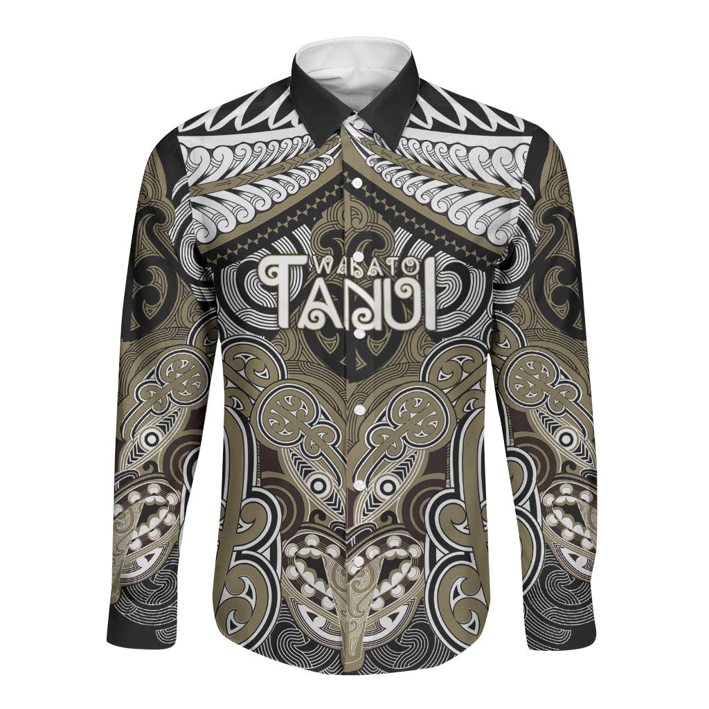 Aotearoa Iwi Waikato Tainui Personalised Long Sleeve Button Shirt Maori Kowhaiwhai Pattern LT19 Unisex Dark Yellow - Polynesian Pride