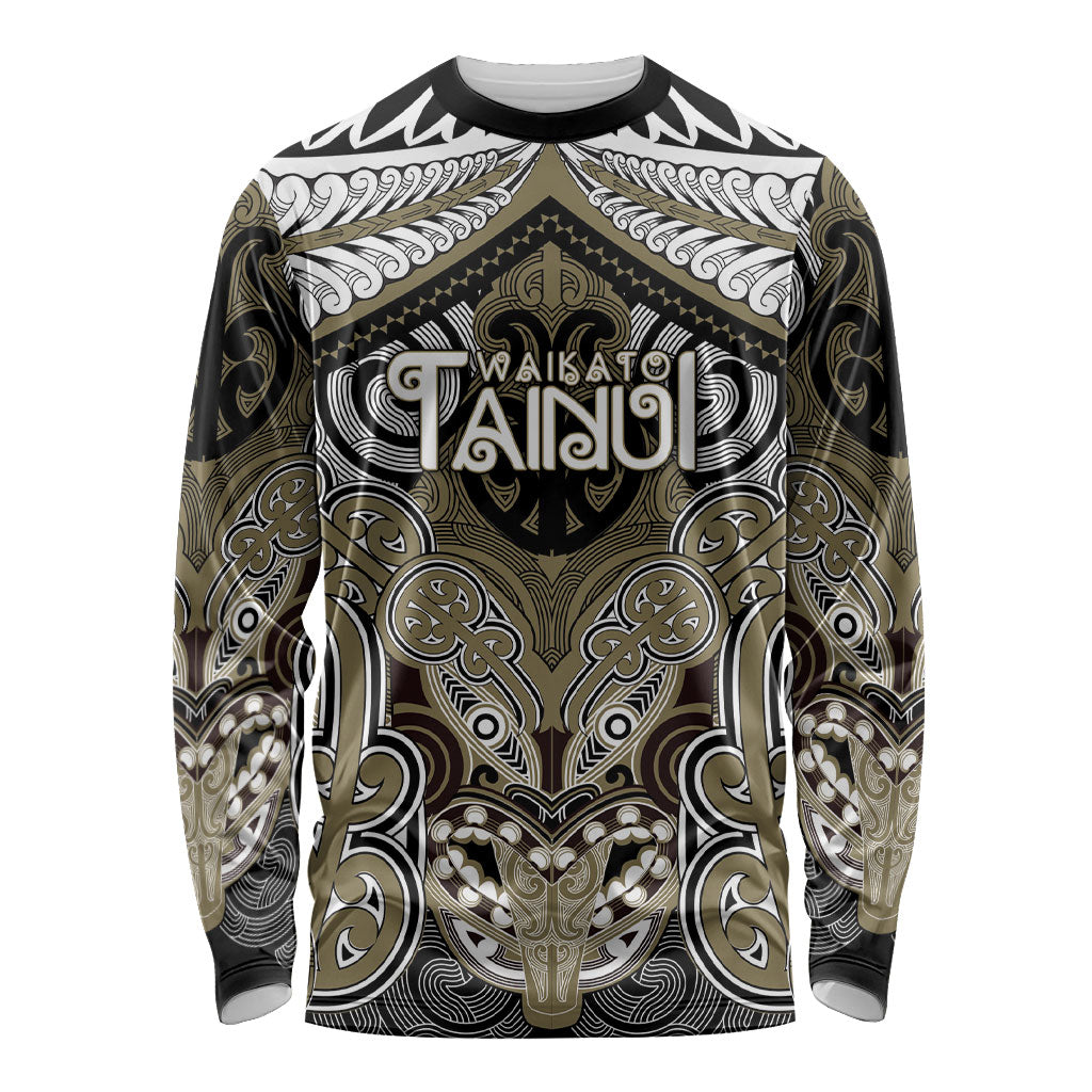Aotearoa Iwi Waikato Tainui Personalised Long Sleeve Shirt Maori Kowhaiwhai Pattern LT19 Unisex Dark Yellow - Polynesian Pride