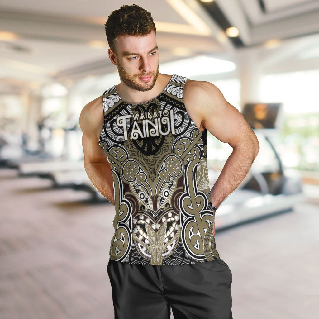 Aotearoa Iwi Waikato Tainui Personalised Men Tank Top Maori Kowhaiwhai Pattern LT19 Dark Yellow - Polynesian Pride