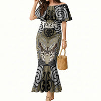 Aotearoa Iwi Waikato Tainui Personalised Mermaid Dress Maori Kowhaiwhai Pattern LT19 Women Dark Yellow - Polynesian Pride