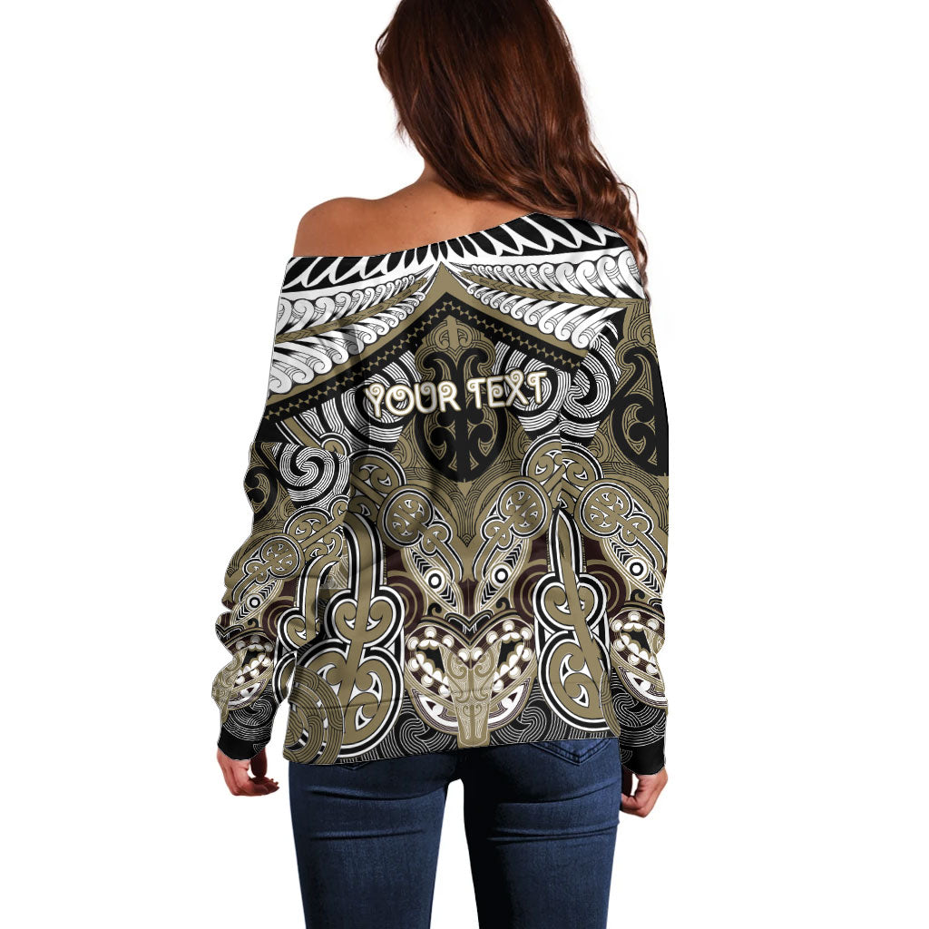 Aotearoa Iwi Waikato Tainui Personalised Off Shoulder Sweater Maori Kowhaiwhai Pattern LT19 - Polynesian Pride