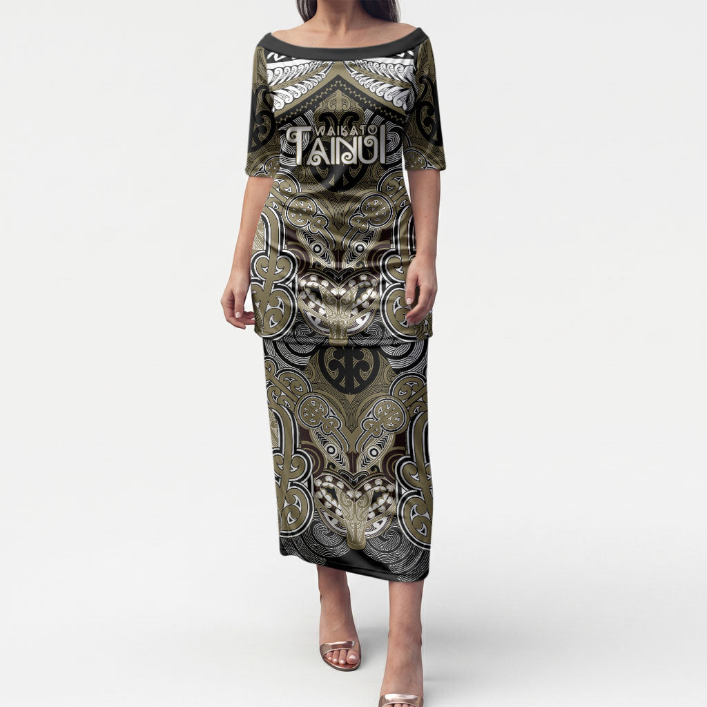 Aotearoa Iwi Waikato Tainui Personalised Puletasi Maori Kowhaiwhai Pattern LT19 Long Dress Dark Yellow - Polynesian Pride