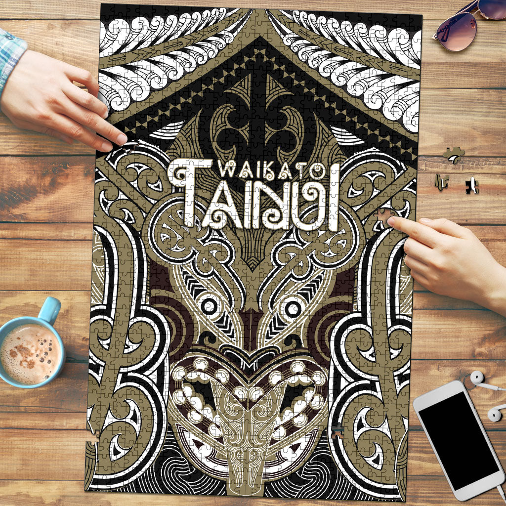 Aotearoa Iwi Waikato Tainui Puzzle Maori Kowhaiwhai Pattern LT19 Dark Yellow - Polynesian Pride