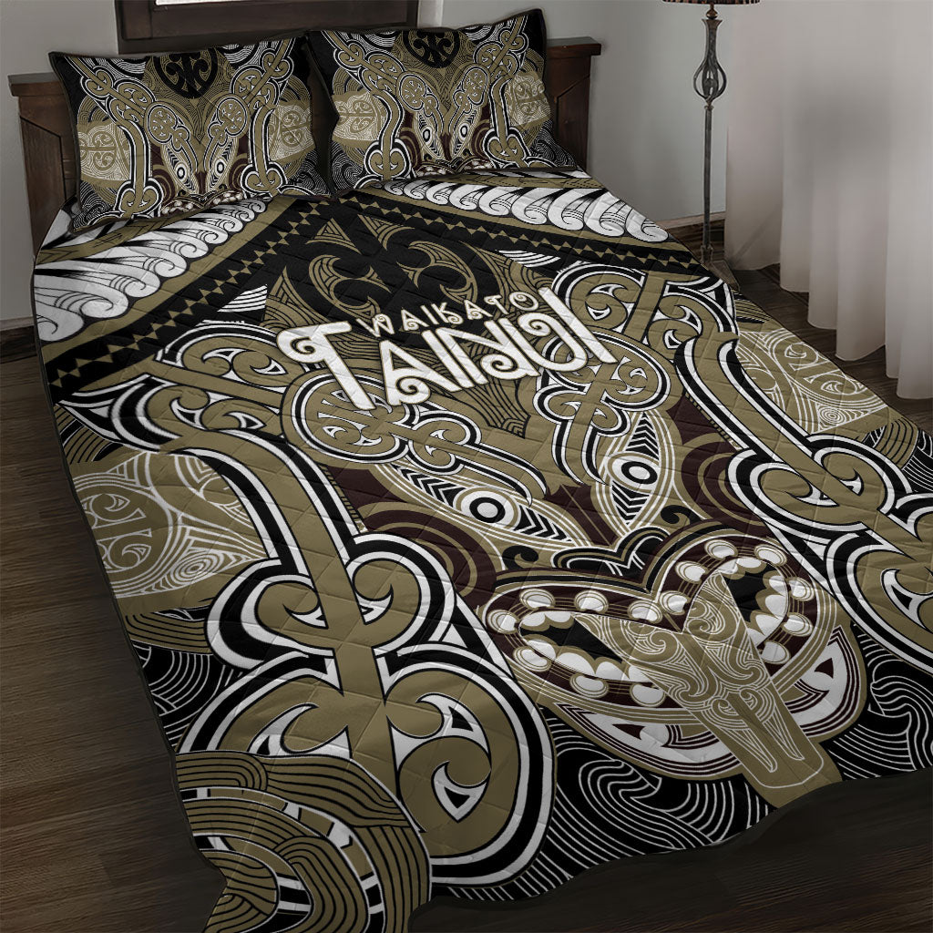 Aotearoa Iwi Waikato Tainui Quilt Bed Set Maori Kowhaiwhai Pattern LT19 Dark Yellow - Polynesian Pride