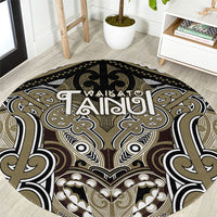 Aotearoa Iwi Waikato Tainui Round Carpet Maori Kowhaiwhai Pattern LT19 Dark Yellow - Polynesian Pride