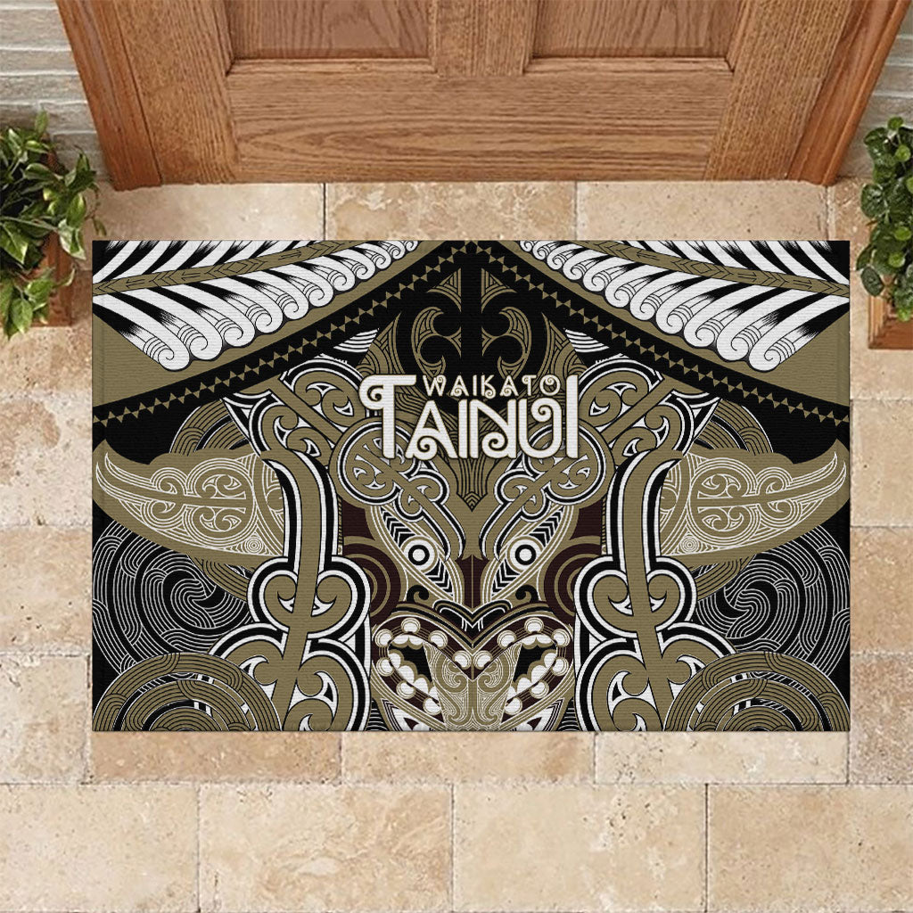Aotearoa Iwi Waikato Tainui Rubber Doormat Maori Kowhaiwhai Pattern LT19 Dark Yellow - Polynesian Pride
