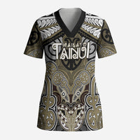 Aotearoa Iwi Waikato Tainui Personalised Scrub Top Maori Kowhaiwhai Pattern LT19 Adult Dark Yellow - Polynesian Pride