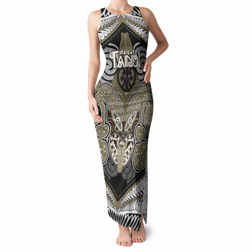 Aotearoa Iwi Waikato Tainui Personalised Tank Maxi Dress Maori Kowhaiwhai Pattern LT19 Women Dark Yellow - Polynesian Pride