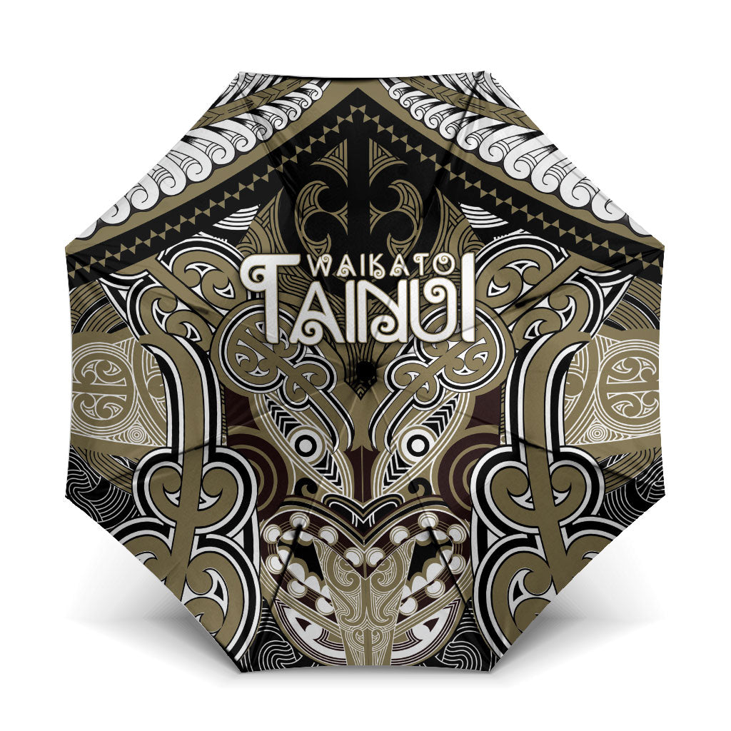 Aotearoa Iwi Waikato Tainui Umbrella Maori Kowhaiwhai Pattern LT19 One Size Folded 11.42 inch Opened Diameter 37.4 inch Dark Yellow - Polynesian Pride
