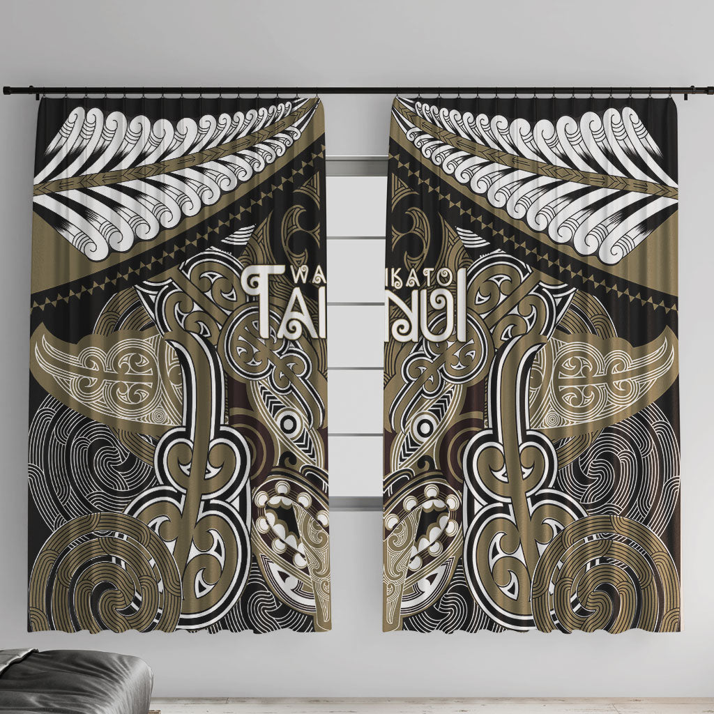 Aotearoa Iwi Waikato Tainui Window Curtain Maori Kowhaiwhai Pattern LT19 With Hooks Dark Yellow - Polynesian Pride