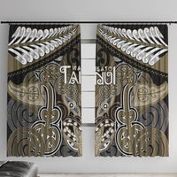 Aotearoa Iwi Waikato Tainui Window Curtain Maori Kowhaiwhai Pattern LT19 With Hooks Dark Yellow - Polynesian Pride