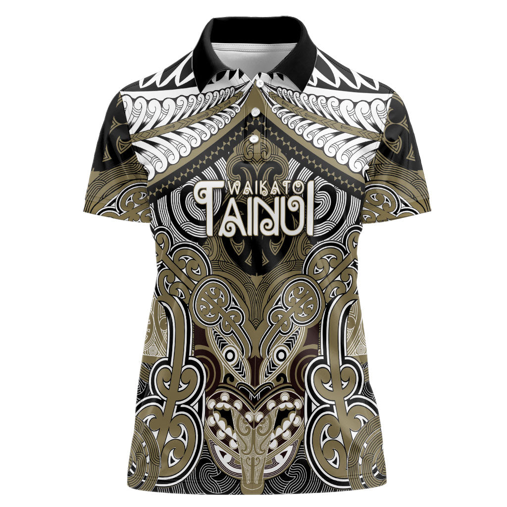 Aotearoa Iwi Waikato Tainui Personalised Women Polo Shirt Maori Kowhaiwhai Pattern LT19 Female Dark Yellow - Polynesian Pride
