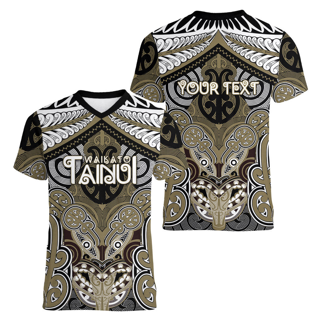 Aotearoa Iwi Waikato Tainui Personalised Women V-Neck T-Shirt Maori Kowhaiwhai Pattern LT19 - Polynesian Pride