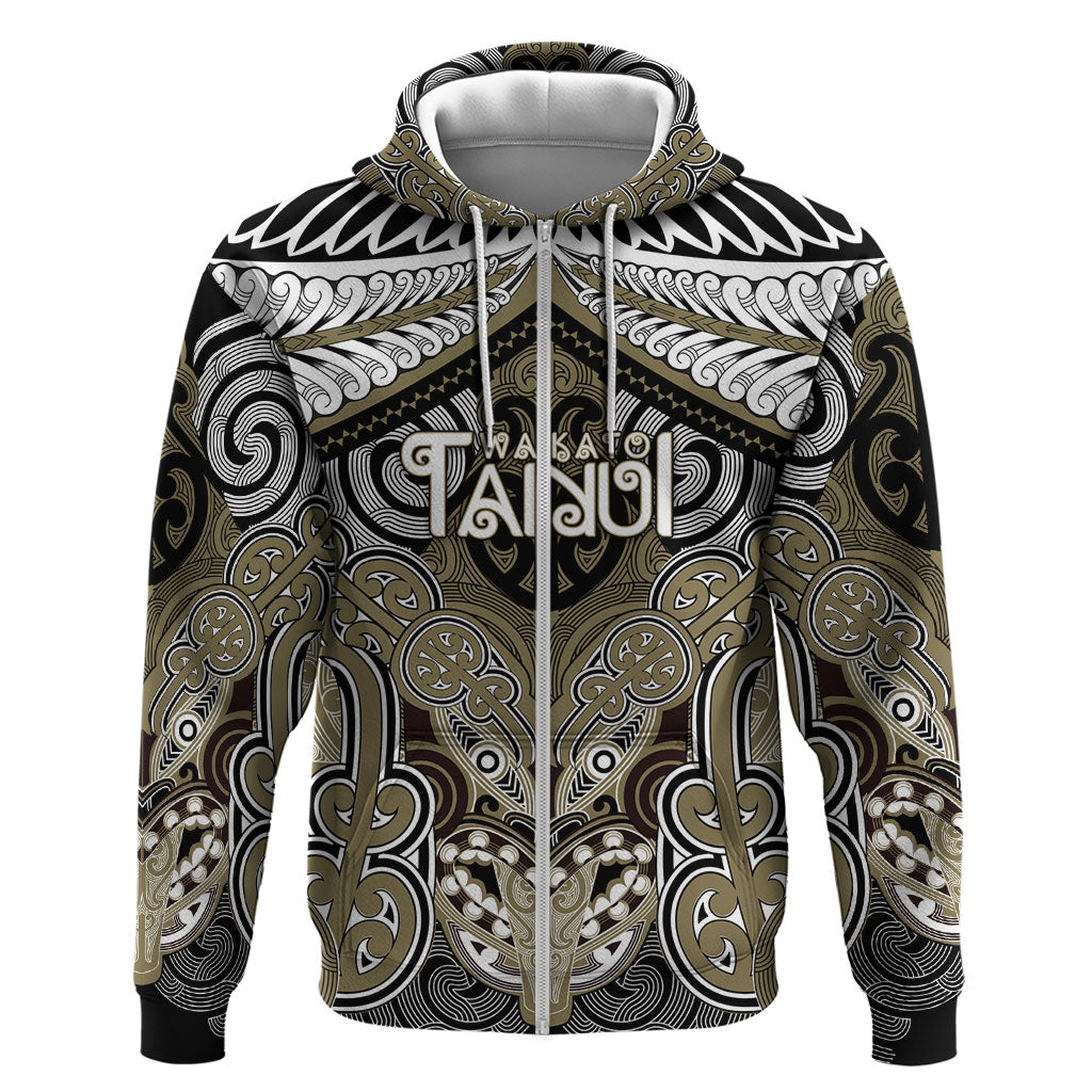 Aotearoa Iwi Waikato Tainui Personalised Zip Hoodie Maori Kowhaiwhai Pattern LT19 Zip Hoodie Dark Yellow - Polynesian Pride
