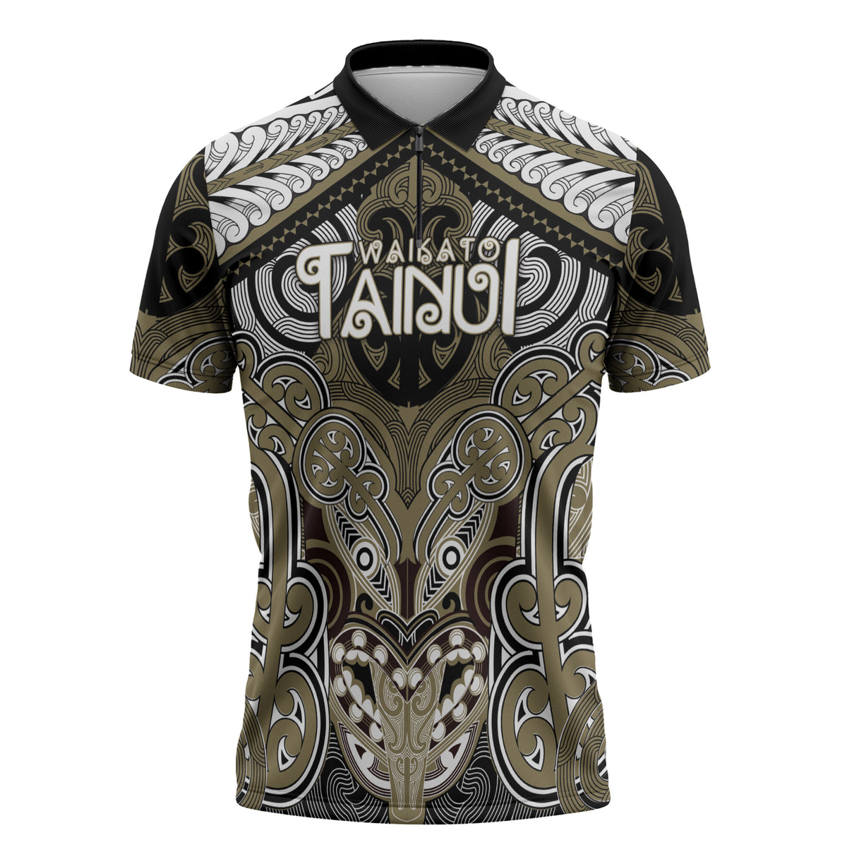 Aotearoa Iwi Waikato Tainui Personalised Zipper Polo Shirt Maori Kowhaiwhai Pattern LT19 Dark Yellow - Polynesian Pride