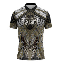 Aotearoa Iwi Waikato Tainui Personalised Zipper Polo Shirt Maori Kowhaiwhai Pattern LT19 Dark Yellow - Polynesian Pride