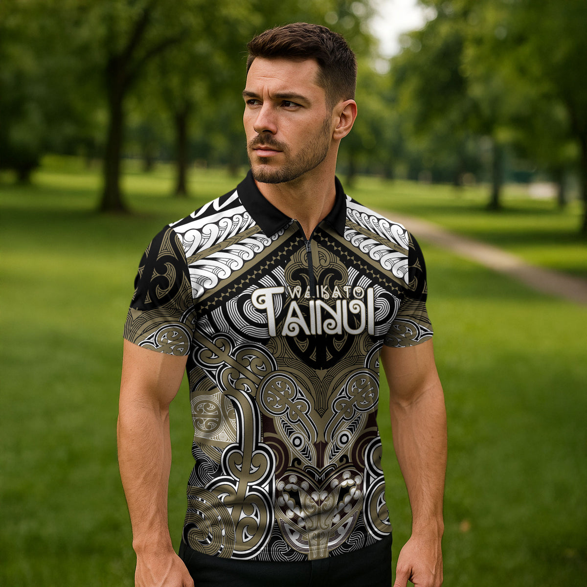 Aotearoa Iwi Waikato Tainui Personalised Zipper Polo Shirt Maori Kowhaiwhai Pattern LT19 - Polynesian Pride