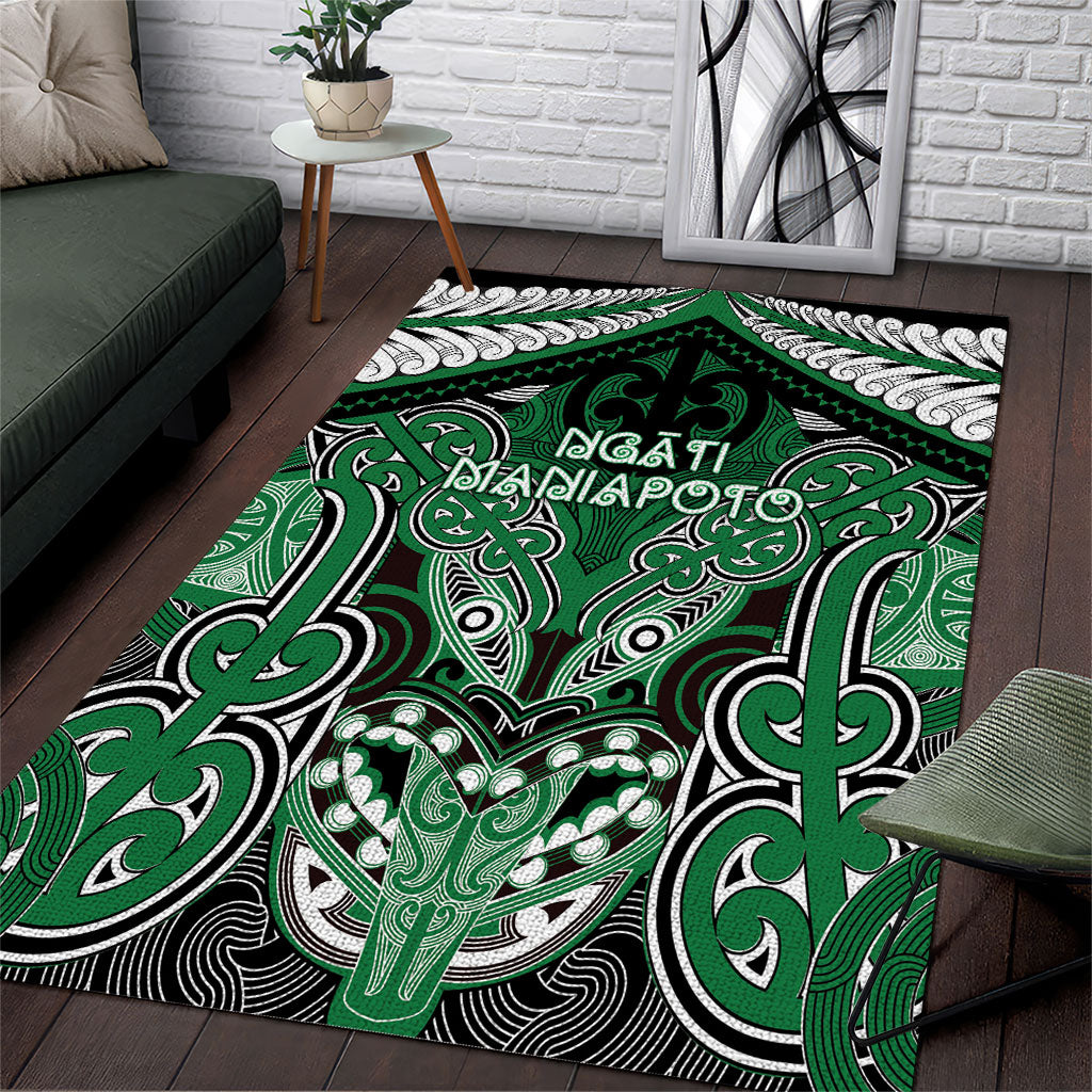Aotearoa Iwi Ngati Maniapoto Area Rug Maori Kowhaiwhai Pattern LT19 Green - Polynesian Pride