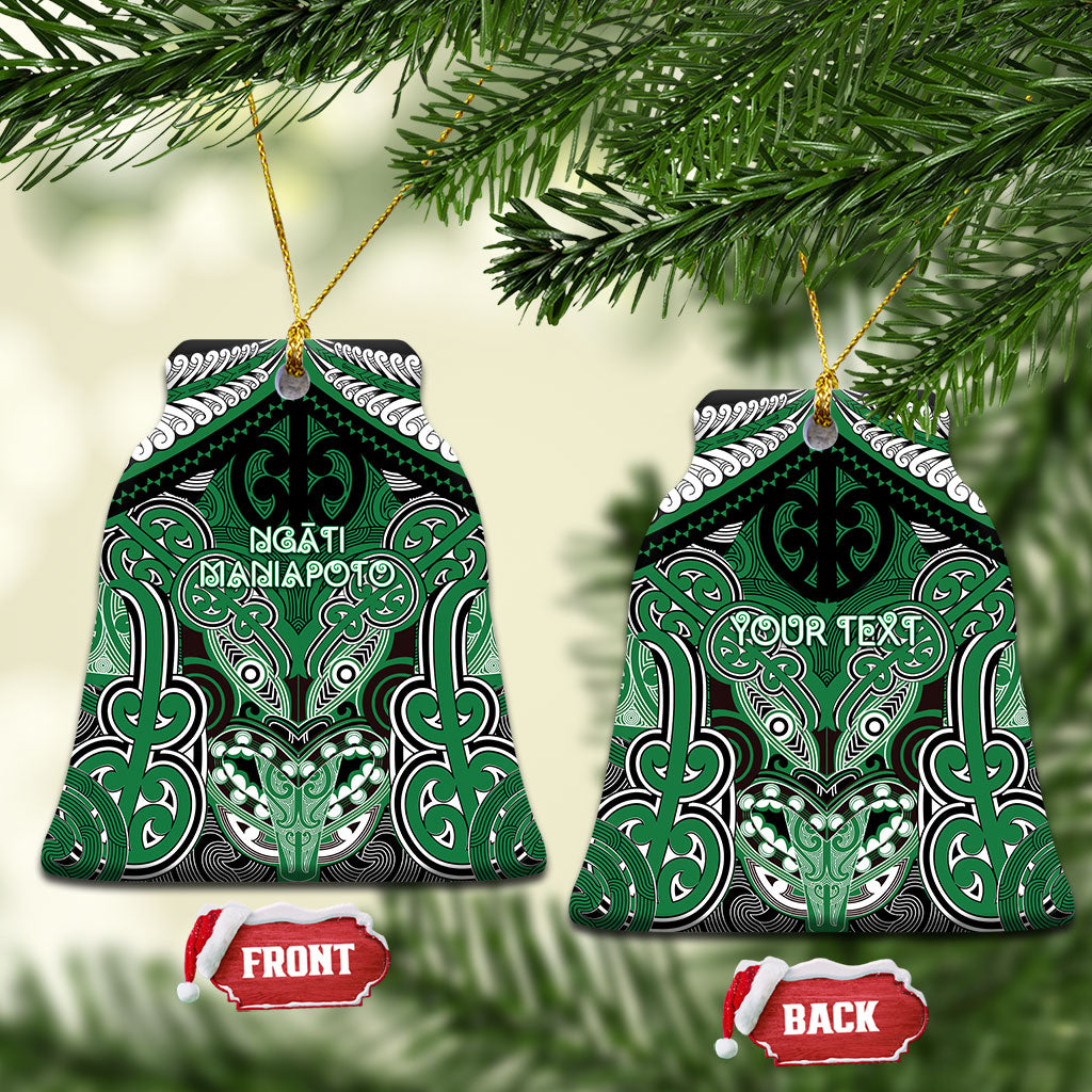 Aotearoa Iwi Ngati Maniapoto Personalised Ceramic Ornament Maori Kowhaiwhai Pattern LT19 Bell Flake Green - Polynesian Pride
