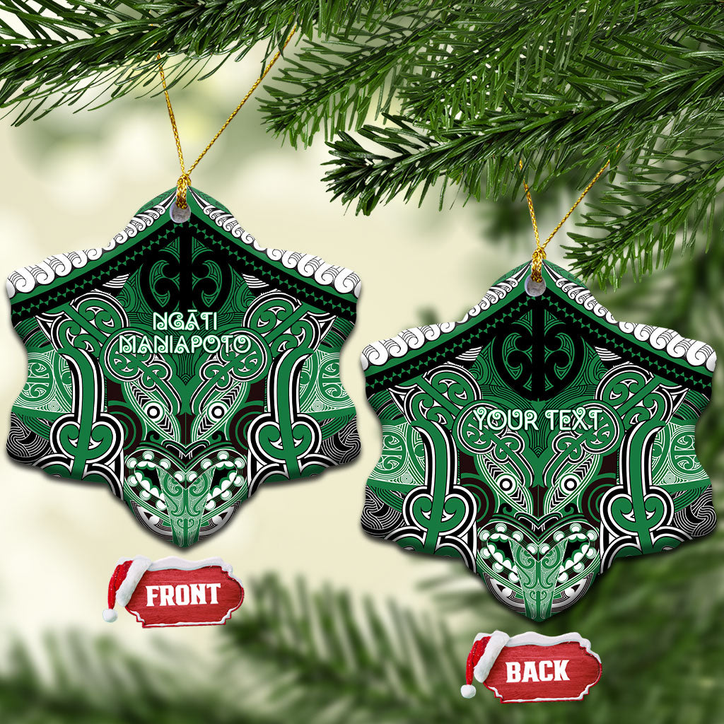 Aotearoa Iwi Ngati Maniapoto Personalised Ceramic Ornament Maori Kowhaiwhai Pattern LT19 Snow Flake Green - Polynesian Pride